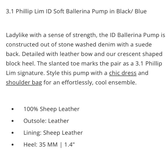 31 Phillip Lim Denim Bow Block Heel Square Toe Ballet Flats Women's Shoes 36/6 - Picture 10 of 11